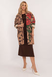 Elegant Women's Transitional Coat with Rose Print & Rhinestones