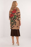Elegant Women's Transitional Coat with Rose Print & Rhinestones