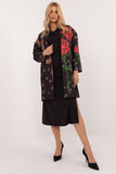 Elegant Women's Transitional Coat with Rose Print & Rhinestones