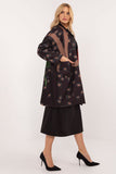 Elegant Women's Transitional Coat with Rose Print & Rhinestones