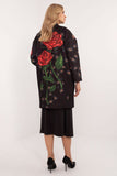 Elegant Women's Transitional Coat with Rose Print & Rhinestones