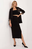Elegant Ribbed Midi Skirt with Slit for Work & Casual Wear