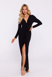 Elegant Maxi Evening Dress with V-Neck and High Slit