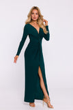Chic Maxi Evening Dress with V Neckline and High Slit