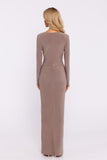 Elegant Maxi Evening Dress with Deep V Neckline & High Slit
