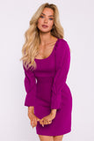 Elegant Mini Dress with Deep Square Neckline and Puff Sleeves