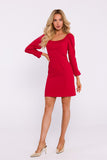 Elegant Mini Dress with Deep Square Neckline & Long Sleeves