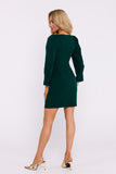Elegant Mini Dress with Deep Square Neckline and Long Sleeves