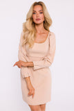 Elegant Mini Dress with Deep Square Neckline & Long Sleeves