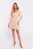 Elegant Mini Dress with Deep Square Neckline & Long Sleeves