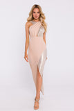 Elegant Metallic Maxi Dress with High Slit and Crossed Neckline