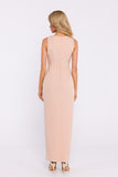Elegant Metallic Maxi Dress with High Slit and Crossed Neckline