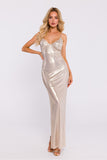 Elegant Knitted Maxi Dress with Metallic Sheen and Slit
