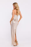 Elegant Knitted Maxi Dress with Metallic Sheen and Slit