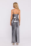 Elegant Knitted Maxi Dress with Metallic Sheen and Slit
