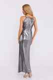 Elegant Metallic Knit Maxi Dress with High Slit