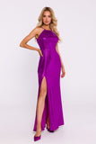 Elegant Metallic Knit Maxi Dress with High Slit Detail