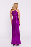 Elegant Metallic Knit Maxi Dress with High Slit Detail