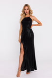 Elegant Knitted Maxi Dress with Metallic Sheen & High Slit