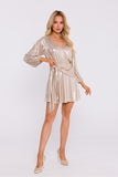 Chic Knitted Mini Dress with Metallic Sheen and Crease Detail