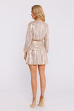 Chic Knitted Mini Dress with Metallic Sheen and Crease Detail