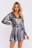 Chic Knitted Mini Dress with Metallic Sheen and Creases