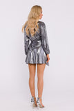 Chic Knitted Mini Dress with Metallic Sheen and Creases