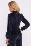 Chic Halter Neck Velour Blouse with Elegant Sleeves