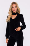 Chic Halter Neck Velour Blouse for Elegant Evening Outings