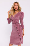 Chic Velour Knit Dress with Elegant Envelope Neckline