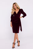 Chic Velour Knit Dress with Elegant Sash and High Slit