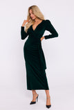 Elegant Velour Dress with High Slit and Decorative Sash