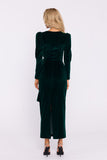 Elegant Velour Dress with High Slit and Decorative Sash