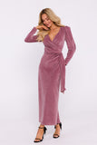 Elegant Velour Knit Dress with High Slit and Sash Detail
