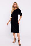 Elegant Velour Knit Dress with Back Slit and Cuffed Sleeves