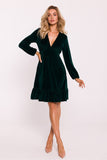 Elegant Velour Knit Dress with Flared Hem and V-Neck