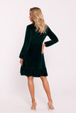 Elegant Velour Knit Dress with Flared Hem and V-Neck