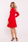 Elegant Velour Knit Dress with V-Neck and Ruffled Hem