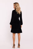 Elegant Velour Knit Dress with V-Neck and Ruffle Hem