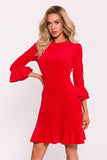 Elegant Velour Knit Dress with Ruffled Sleeves and Hem