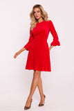 Elegant Velour Knit Dress with Ruffled Sleeves and Hem
