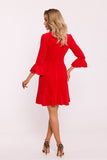 Elegant Velour Knit Dress with Ruffled Sleeves and Hem