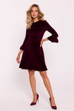 Charming Velour Knit Dress with Ruffled Sleeves and Hem