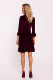 Charming Velour Knit Dress with Ruffled Sleeves and Hem