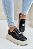 Stylish Lace-Up Leather Sneakers with Butterfly Charm