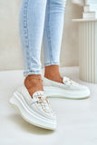 Elegant Women's Leather Moccasins with Gold Accent