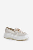 Elegant Women's Leather Moccasins with Gold Accent