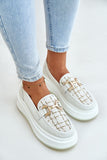 Elegant Women's Leather Moccasins with Gold Accent