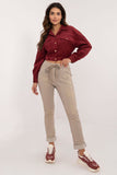 Glossy Fabric Tapered Pants with Waist Tie and Pockets