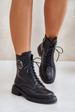 Elegant Natural Leather Women's Boots with Lacing & Zipper